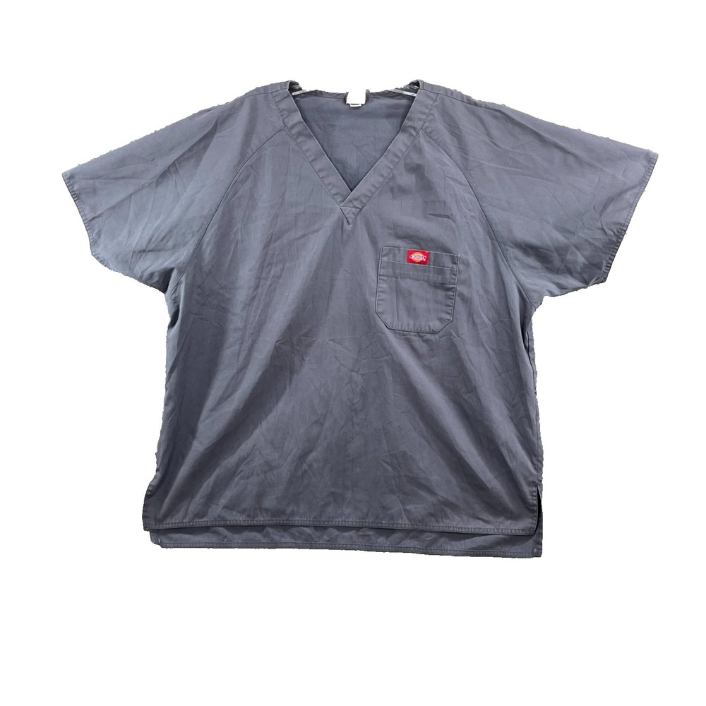 Dickies Scrub Top Womens‎ Gray V-Neck Medical Professional Uniform Workwear Tech